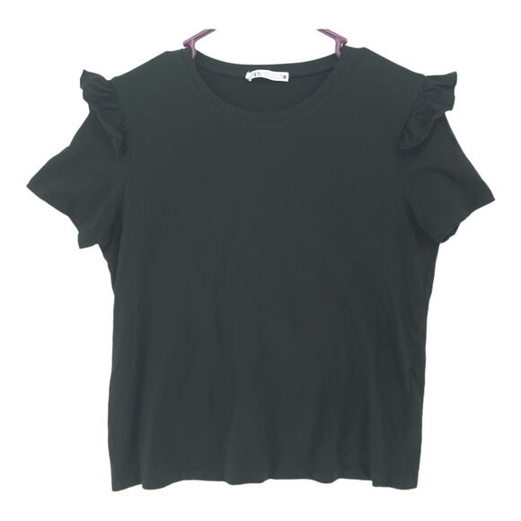 Zara Tops - Zara Black Ruffle Sleeve Small T Shirt